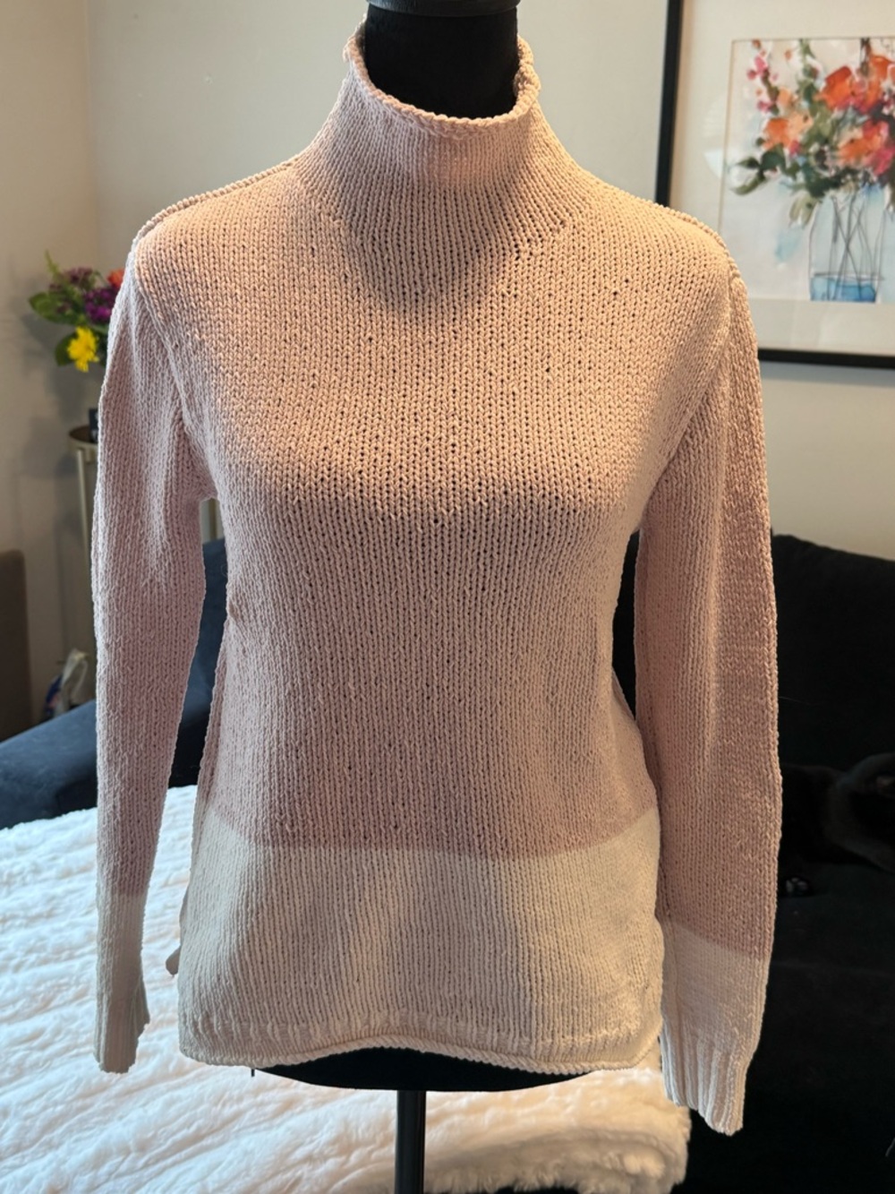 Abercrombie & Fitch Pink and Cream Colorblock Turtleneck Sweater
